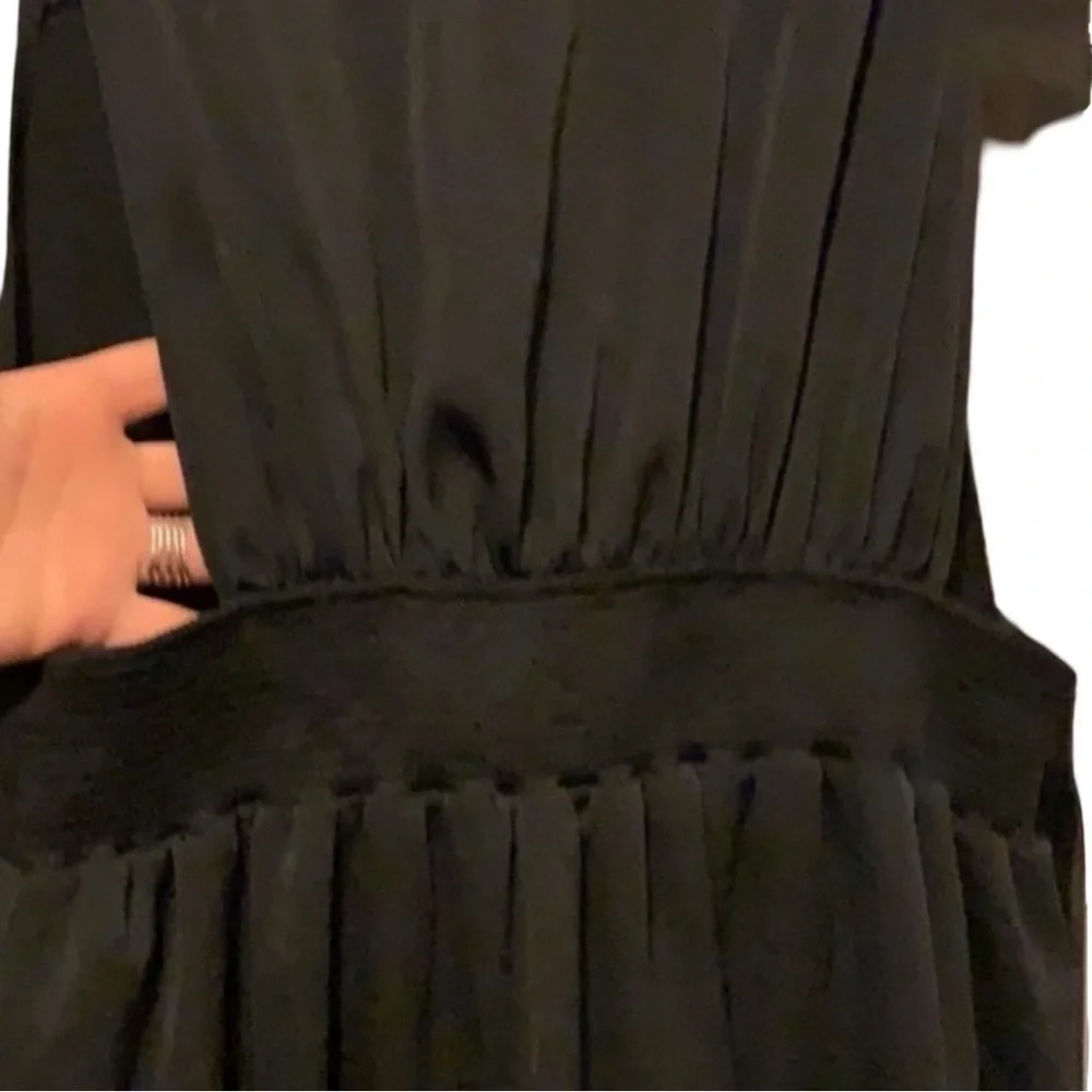 Free People Vintage Black Floral Chiffon Overlay Lace Neckline Mini Dress